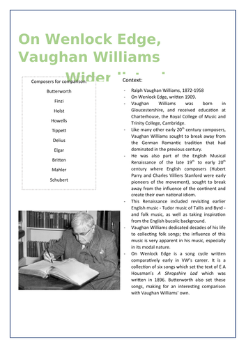 Edexcel A Level Music Vaughan Williams Wider Listening and Context
