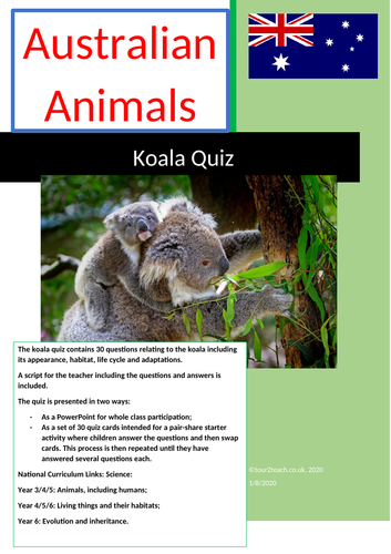 Science: Living things and their Habitats: Koala Quiz | Teaching Resources