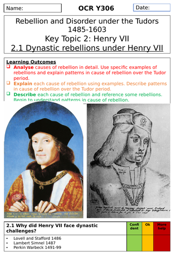 OCR Tudor Rebellions | Henry VII Dynastic Rebellions | Teaching Resources