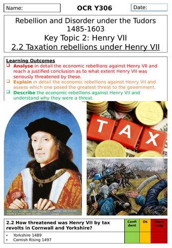 OCR Tudor Rebellions | Henry VII Taxation Rebellions | Teaching Resources