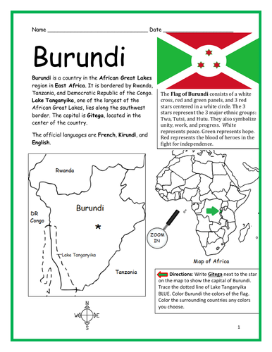 BURUNDI - Introductory Geography Worksheet