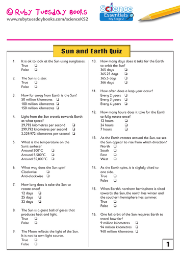 Sun and Earth Quiz | Teaching Resources