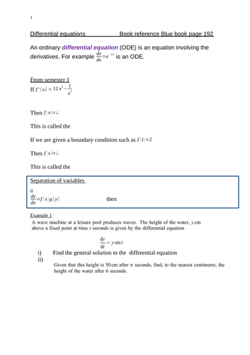 A level Differential equations notes and solutions