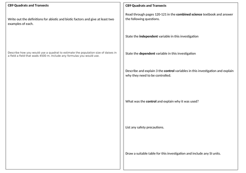CB9/SB9 Core Practical Revision Summary Sheet