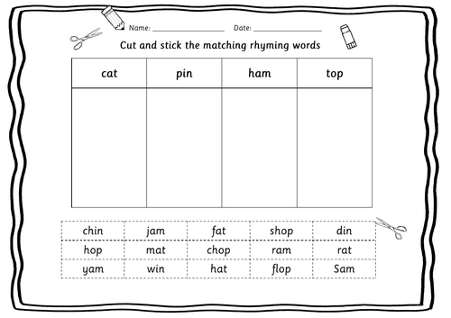 rhyming words cut and paste worksheets