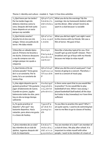 GCSE Spanish rubric for speaking practice: module 4 intereses e influencias