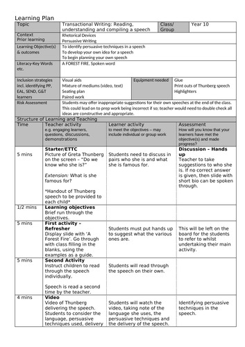 Writing Speeches - Greta Thunberg lesson | Teaching Resources