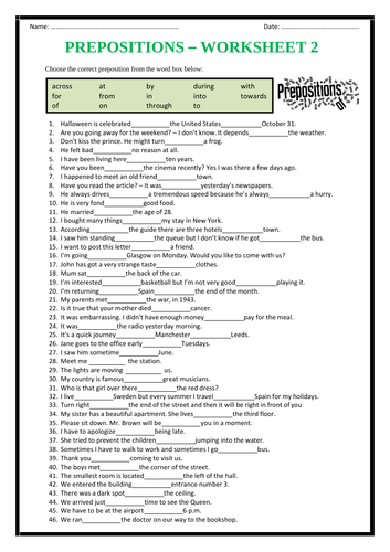 Prepositions - 2 Worksheets | Teaching Resources