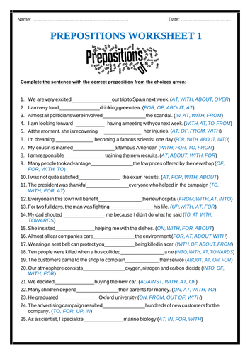 Prepositions - 2 Worksheets | Teaching Resources