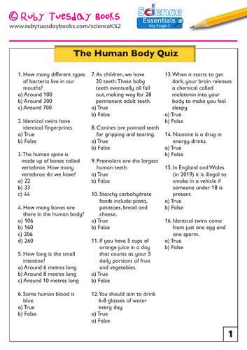the-human-body-quiz-teaching-resources