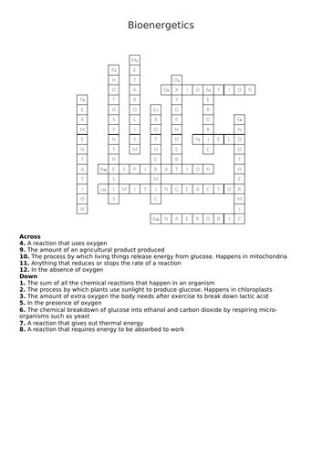 Bioenergetics Crossword - Modifiable