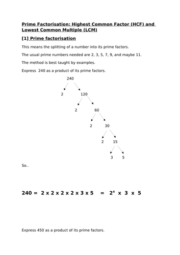 Prime factors HCF LCM by Venn diagrams (9-1) | Teaching Resources