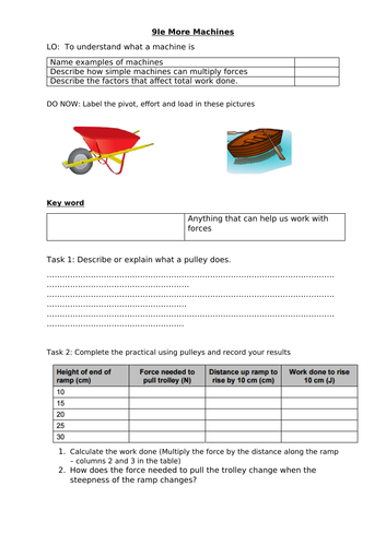 9Ie More Machines Exploring science (Pulleys, ramps and work done ...