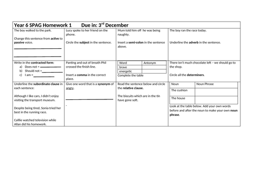 year 6 spag sheets teaching resources