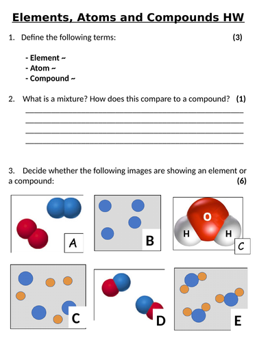 ks3 year 7 elements atoms compounds homework