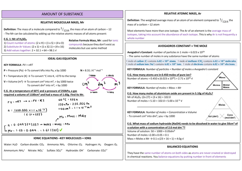 AQA A-LEVEL CHEM - Amount of Substance A4 Revision