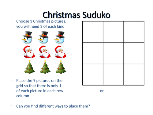 Christmas suduko - differentiated Christmas worksheet - Y4