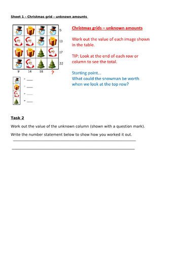 Christmas missing value activity - differentiated worksheets - Y4