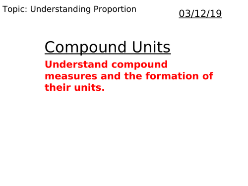 Compound Units | Teaching Resources