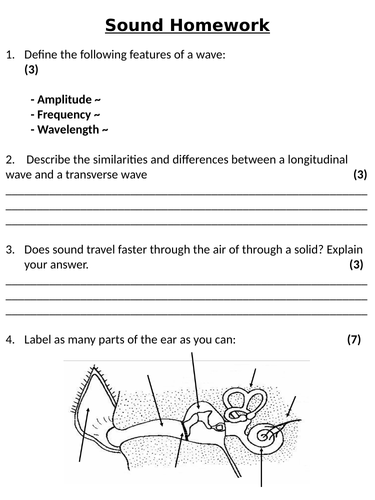 KS3 ~ Year 7 ~ Sound Homework