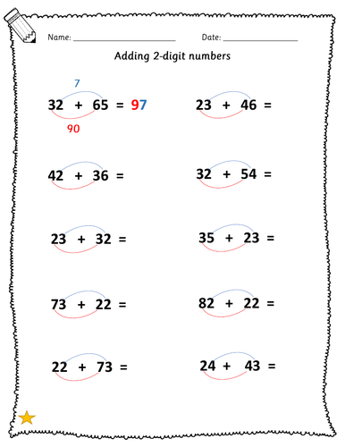 Maths adding 2 2 digit numbers differentiated worksheets year 2 