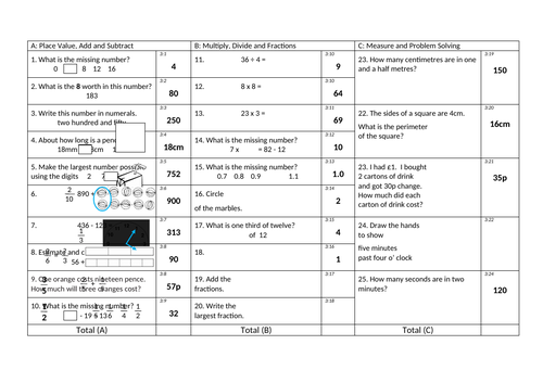 Maths quiz year 3 | Teaching Resources