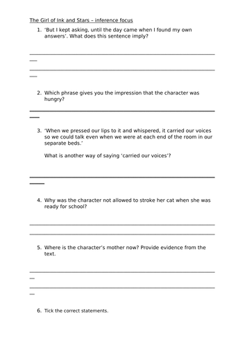 The Girl of Ink and Stars Year 6 reading comprehension Inference focus ...