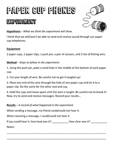 paper cup telephone experiment worksheet