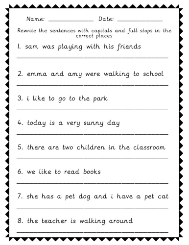 Year 1 punctuation spag worksheets - capitals and full stops | Teaching ...