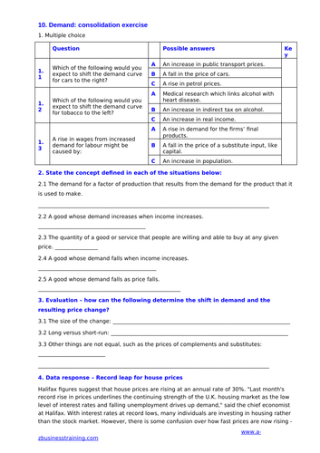 as econ worksheets teaching resources