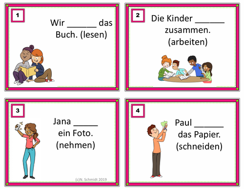 German Verbs Task Cards: Present Tense Irregular and Regular Verbs (24 Verben)