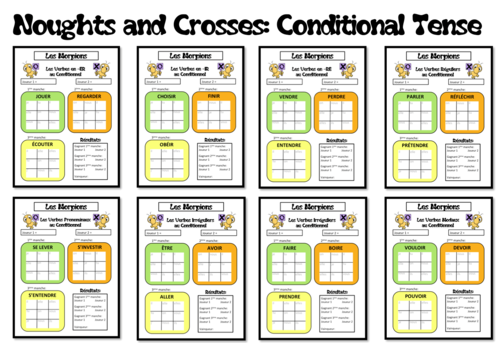 Morpions/ Noughts and Crosses- Grammar/ Conjugation Game- Conditional Tense- KS4 and KS5