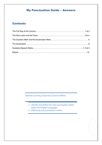 English Language - Punctuation Workbook & Answer Booklet | Teaching