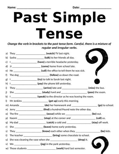 Past Tense Verbs A-Z Change the Tense Worksheet | Teaching Resources