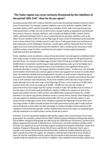 OCR Tudor Rebellions | Essay Planning - Henry VIII | Teaching Resources