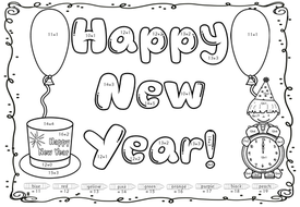 Happy New Year Colour by addition Maths differentiated to 10 and 20 by