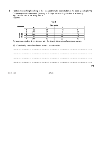 1 and 2 Dimensional Arrays using Python | Teaching Resources