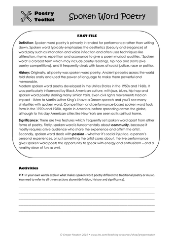 Spoken Word Poetry (Slam Poetry) Worksheets | Teaching Resources