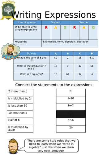 Writing Expressions Worksheet | Teaching Resources