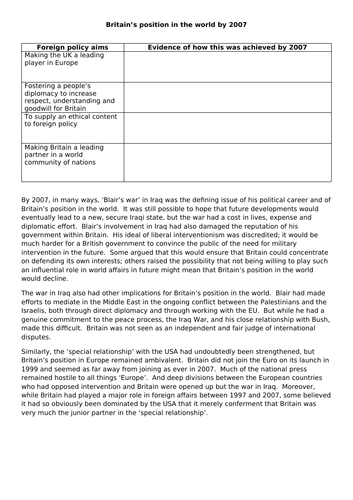 AQA 7042 - Unit 6 - Special Relationship and War on Terror - two lessons