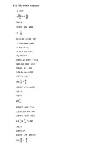 KS2 Arithmatic Paper - 30 Questions with Answers | Teaching Resources