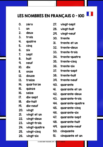 FRENCH NUMBERS 0-100 LIST FREEBIE #1 | Teaching Resources