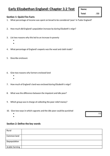 GCSE Early Elizabethan England: End of Chapter Quizzes | Teaching Resources