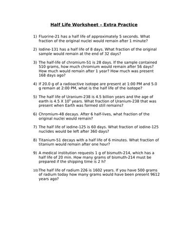 IGCSE Physics: Half-Life Calculations Worksheet (With Worked Solutions