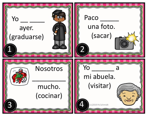 REGULAR Preterite Spanish Task Cards: Pretérito: 24 Unique Verbs