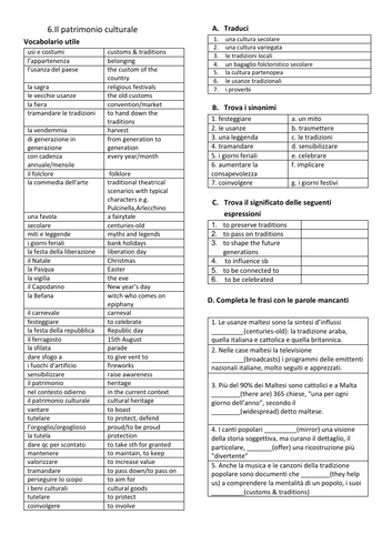 NEW A-LEVEL ITALIAN Vocabulary list with exercises | Teaching Resources