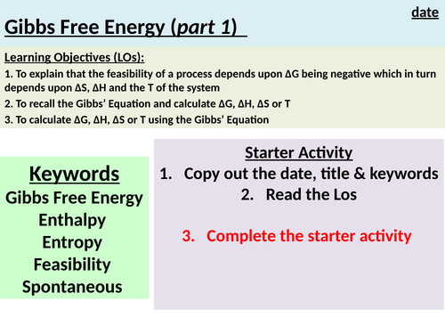 Gibbs Free Energy (Part 1) | Teaching Resources