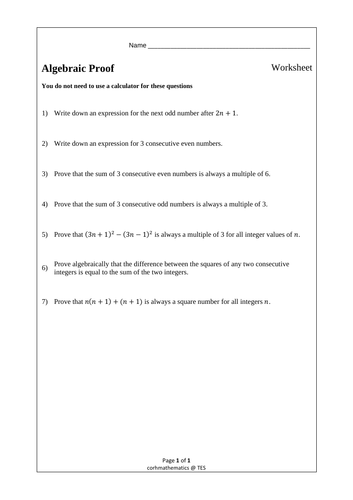 Algebraic proof worksheets exam practice | Teaching Resources