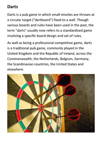 Darts Handout | Teaching Resources