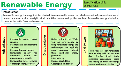 KS4 AQA GCSE Physics (Science) Renewable Energy Lesson | Teaching Resources